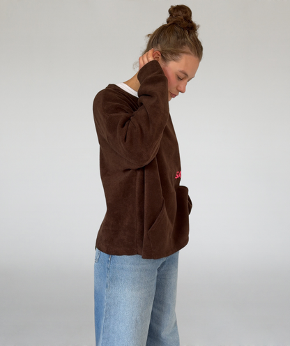 Fleecesweater mit Kangurutasche braun „SEA“