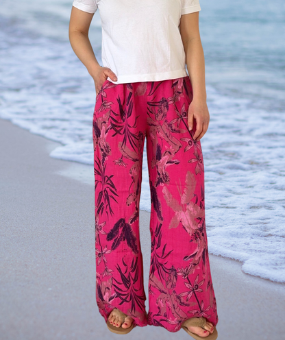 Leinenhose Flowerpower "Pink"