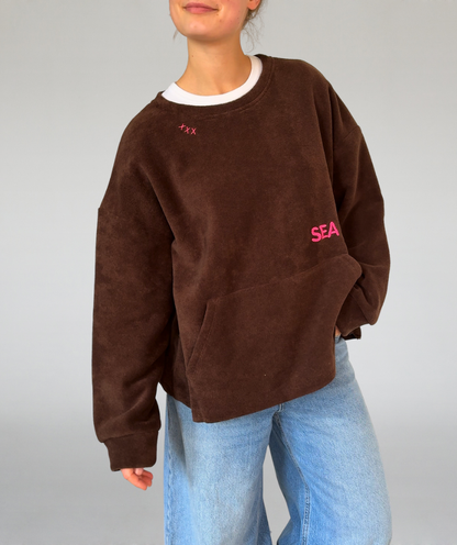 Fleecesweater mit Kangurutasche braun „SEA“