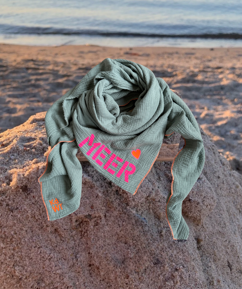 Dreieckstuch Mintgrün-Grau "Meer-Liebe"