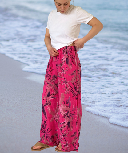 Leinenhose Flowerpower "Pink"