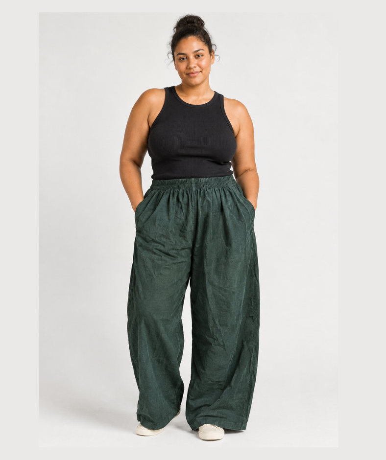 Cordhose weites Bein olivgrün