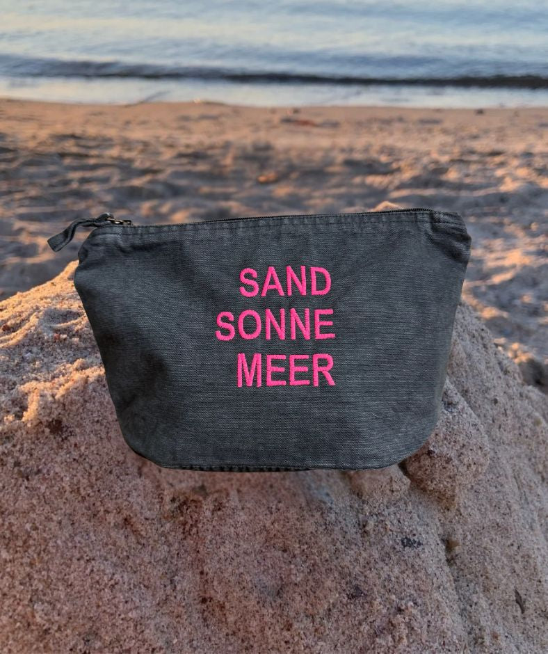 Kulturtasche verwaschenes Schwarz-Grau "Sand Sonne Meer Pink"