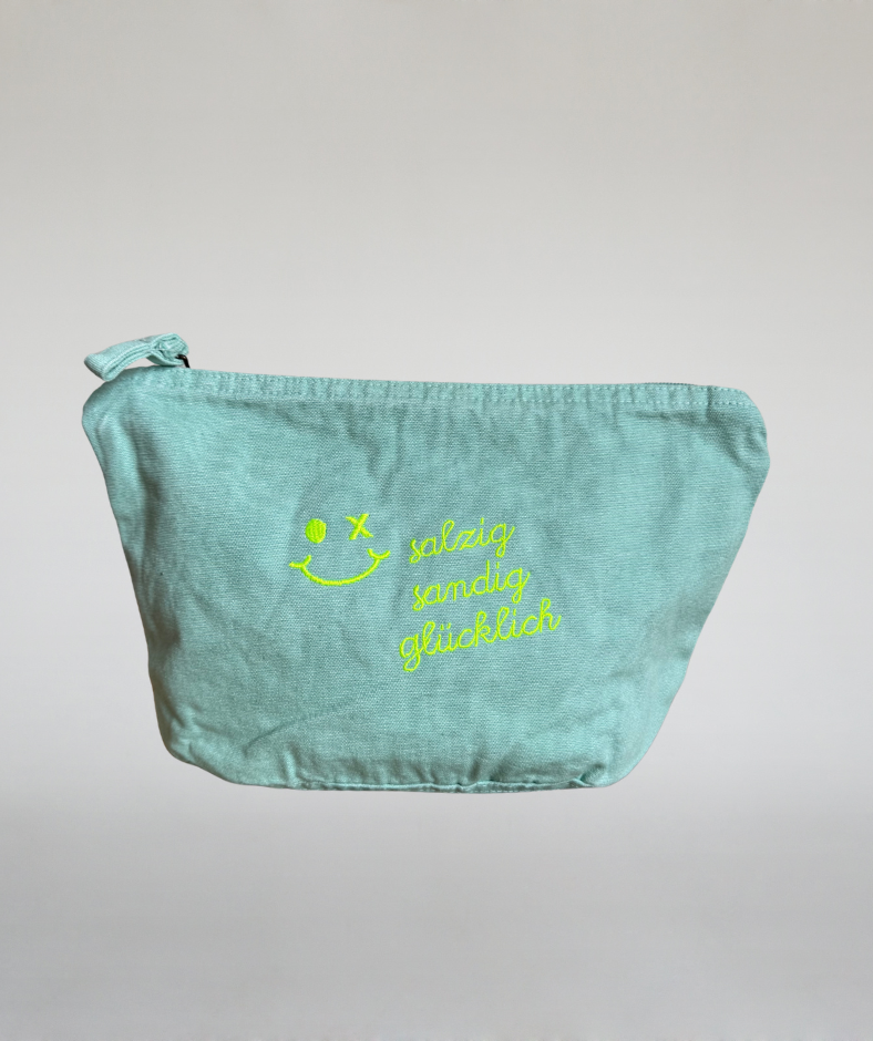 Kulturtasche mint "sandig salzig glücklich"