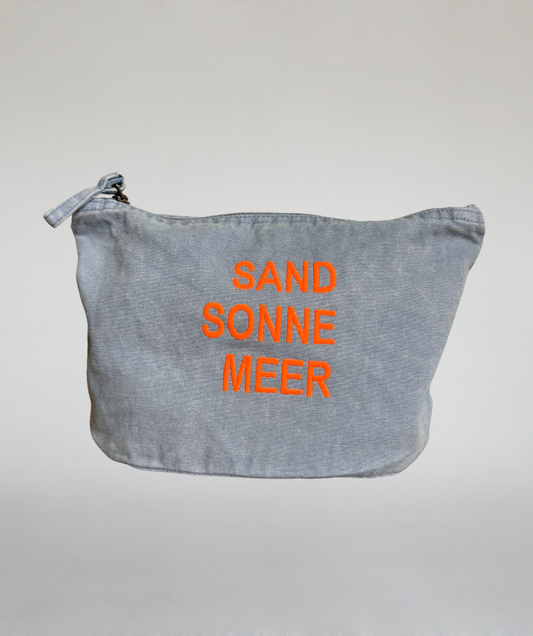 Kulturtasche verwaschenes Blau "Sand Sonne Meer"