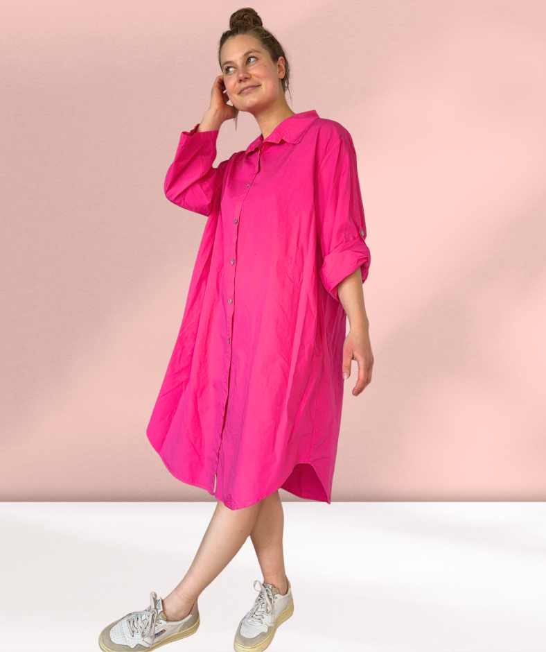Popelinekleid / Hemdblusenkleid Pink