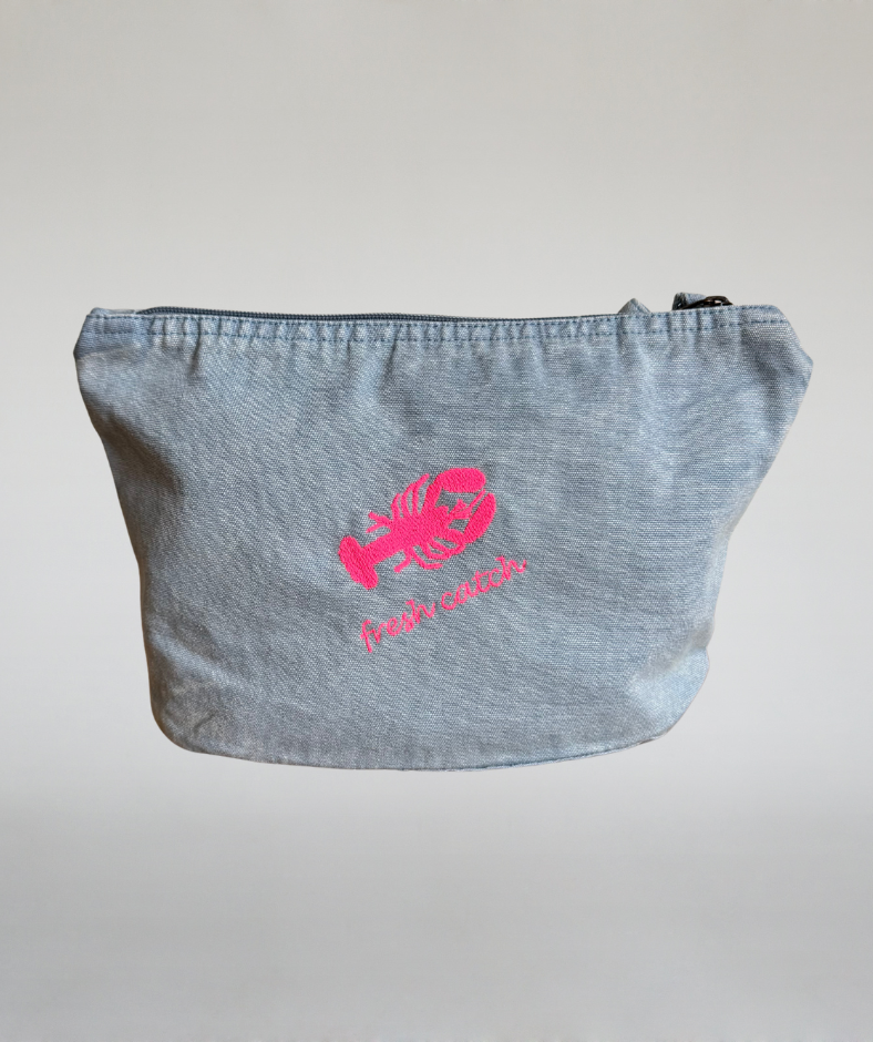 Kulturtasche verwaschenes blau "fresh catch" pink