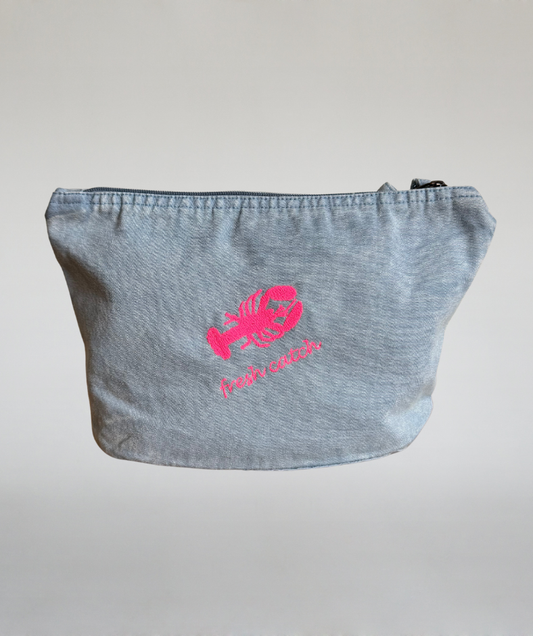 Kulturtasche verwaschenes blau "fresh catch" pink
