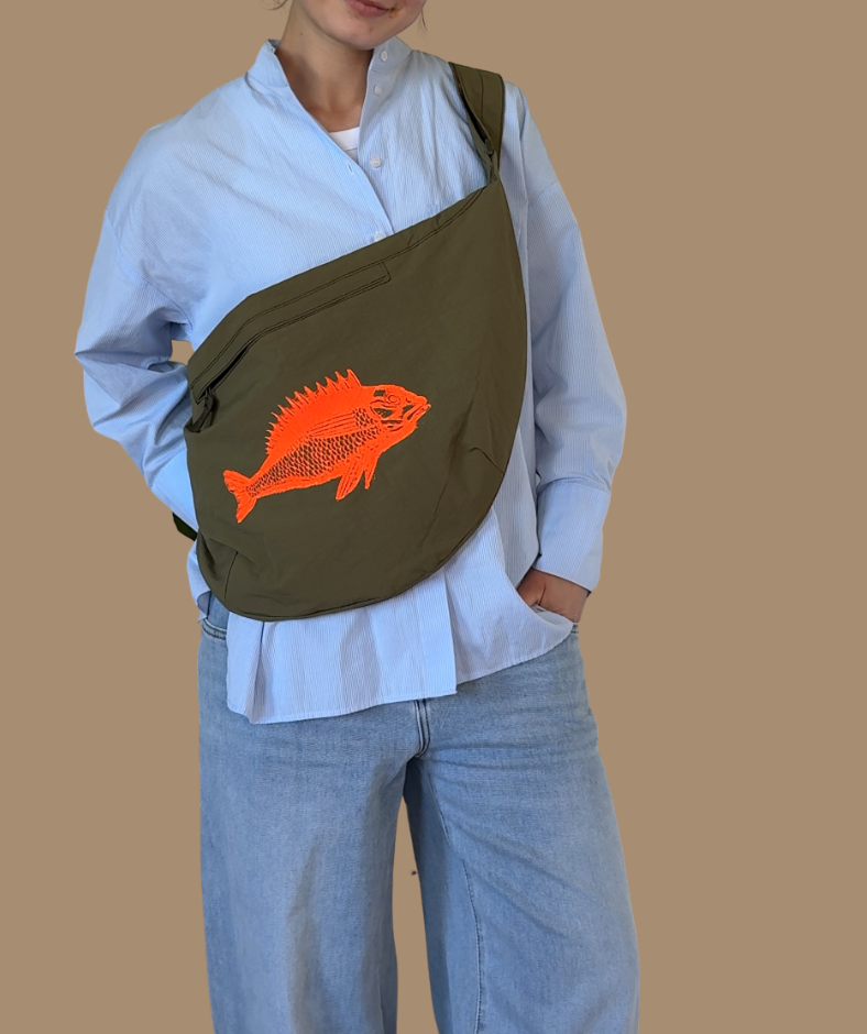 Crossbodybag Khaki "Fisch Orange"