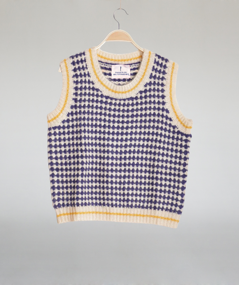 Pullunder Karo blau beige gelb