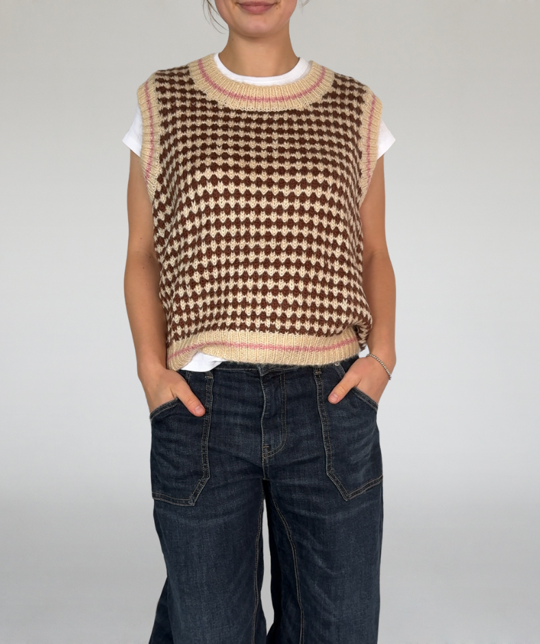Pullunder Karo braun beige rosa