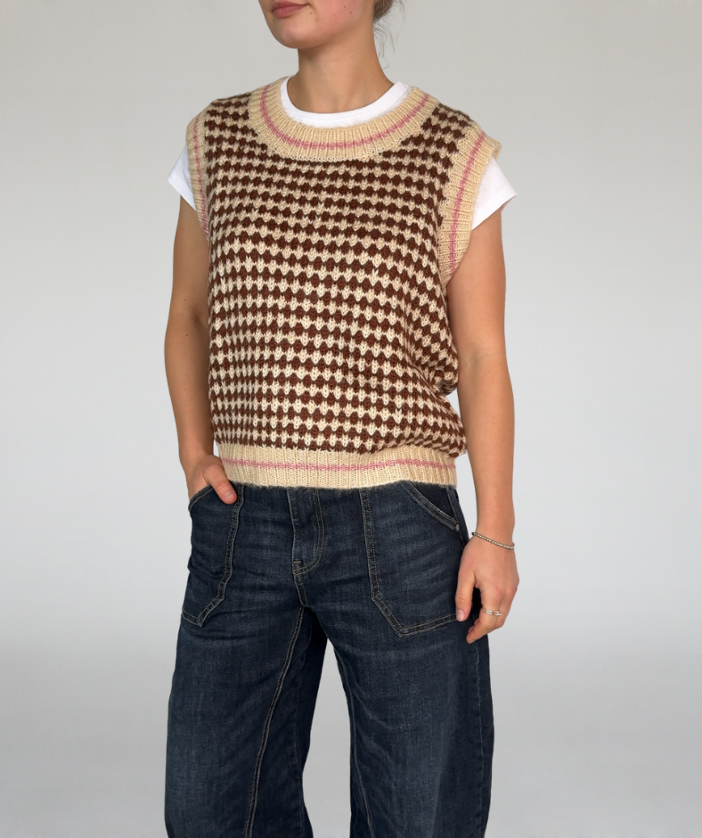 Pullunder Karo braun beige rosa