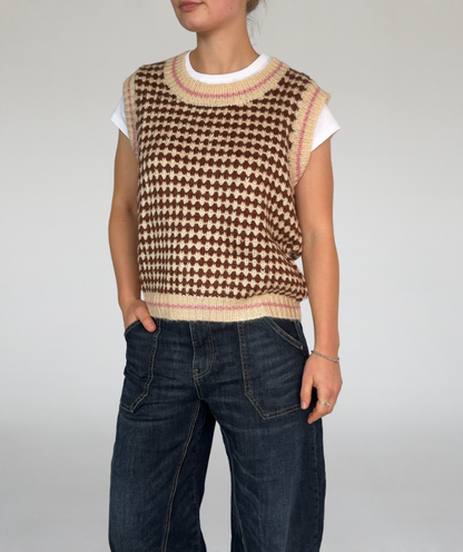 Pullunder Karo braun beige rosa