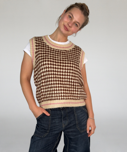 Pullunder Karo braun beige rosa