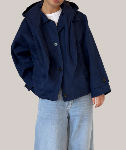 Trenchjacke mit abnehmbarer Kapuze navyblau